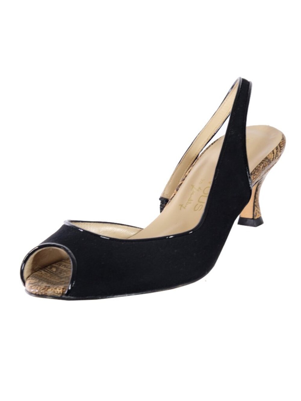 NEW MARCHEZ VOUS by YEARDLEY Slingback Heels Peeptoe Suede Black 6.5 ITALY